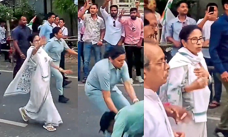 Man suddenly approaches Mamata Banerjee to touch her feet at event; CM startled