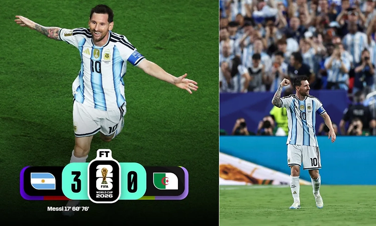 Lionel Messi ties Klose's World Cup goals record with his first hat trick as Argentina tops Algeria