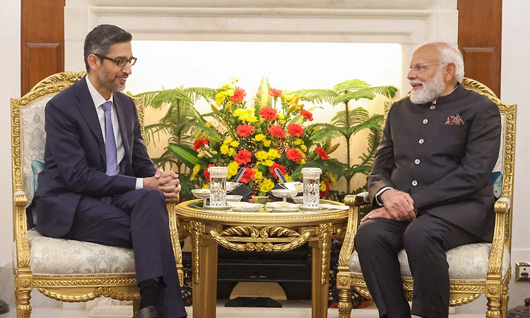 ಗೂಗಲ್ ಸಿಇಒ ಭೇಟಿ ಮಾಡಿದ ಪ್ರಧಾನಿ ಮೋದಿ: AI ಸಹಯೋಗಗಳ ಕುರಿತು ಚರ್ಚೆ