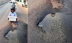 Lone protest in Sagar over poor road construction quality