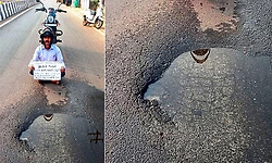 ಸಾಗರ: ಕಳಪೆ ರಸ್ತೆ ಕಾಮಗಾರಿ ವಿರುದ್ಧ ರಸ್ತೆ ಮಧ್ಯೆ ಕುಳಿತು ಏಕಾಂಗಿ ಪ್ರತಿಭಟನೆ