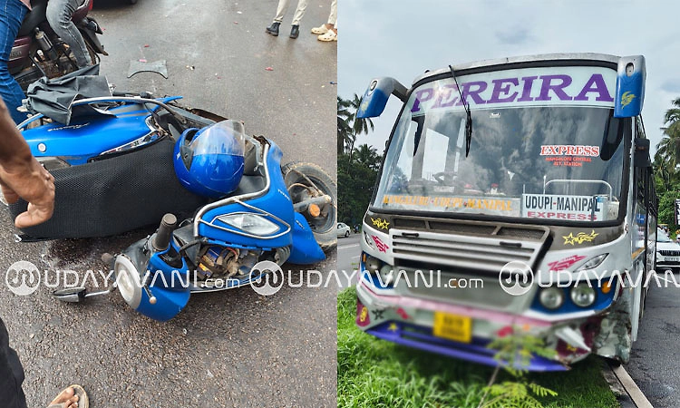 ಕಾಪು ಸರ್ವೀಸ್ ರಸ್ತೆ - ಹೆದ್ದಾರಿ ಜಂಕ್ಷನ್‌ನಲ್ಲಿ ಸ್ಕೂಟಿಗೆ ಬಸ್ ಢಿಕ್ಕಿ : ಸವಾರ ಗಂಭೀರ