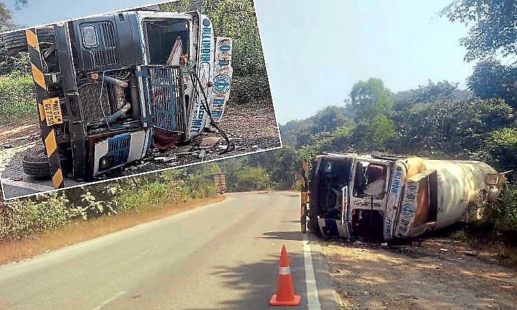 Methane gas tanker overturns near Agasuru in Ankola; traffic diverted