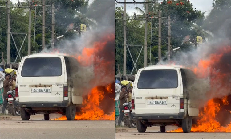 Hunsur: ಚಲಿಸುತ್ತಿದ್ದ ಮಾರುತಿ ವ್ಯಾನ್‌ನಲ್ಲಿ ಆಕಸ್ಮಿಕ ಬೆಂಕಿ, ವಾಹನ ಸಂಪೂರ್ಣ ಭಸ್ಮ