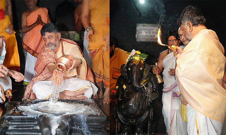 DK Shivakumar visits Gokarna Mahabaleshwar temple, offers special prayers