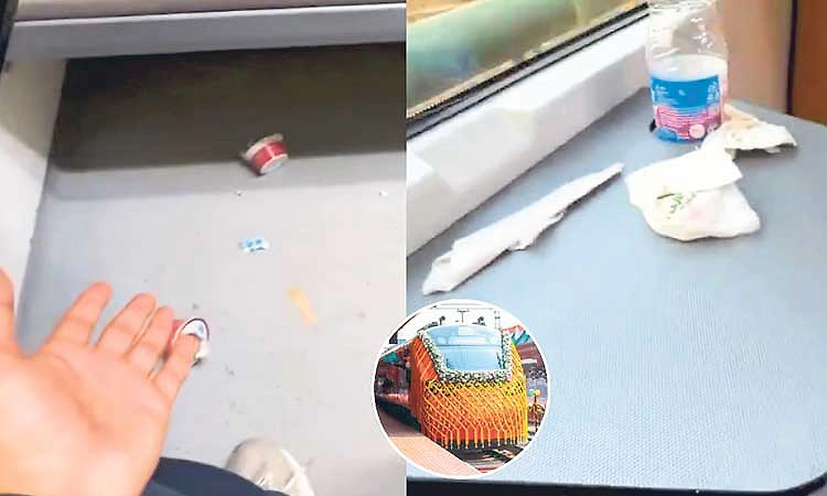 ವಂದೇ ಸ್ಲೀಪರ್‌ನಲ್ಲಿ ಲೋಕಲ್‌ ರೈಲಿನಲ್ಲಿ ಇರುವಂತೆ ಕಸದ ರಾಶಿ!