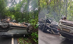 Multiple vehicles skid after diesel spill at Karkala's Mala Ghat; car overturns
