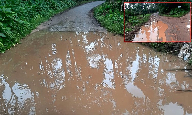 ಕಂಬಳದ ಗದ್ದೆಯಂತಾದ ಕೋಳೂರು ರಸ್ತೆ: ಶಾಲಾ ಮಕ್ಕಳ ಹರಸಾಹಸ