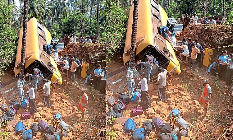 ಹಳ್ಳಿಹೊಳೆ: ಖಾಸಗಿ ಶಾಲೆ ಬಸ್ ಅಪಘಾತ