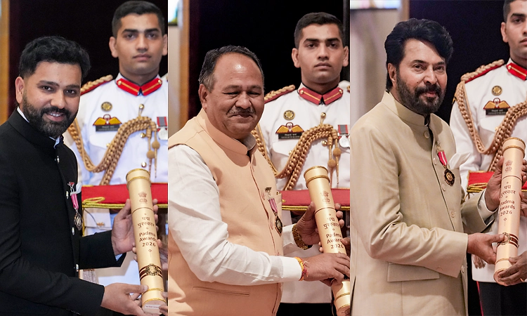 President confers Padma awards to Rohit Sharma,Satish Shah, Mammootty.
