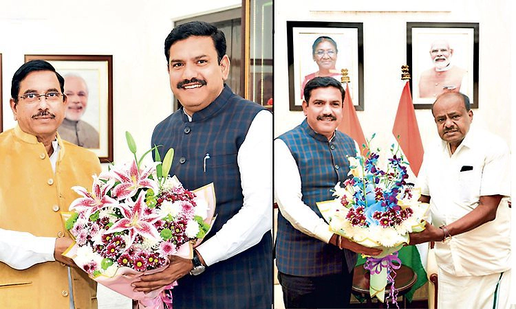 ದಿಲ್ಲಿಯಲ್ಲಿ ಜೋಶಿ, ಎಚ್‌ಡಿಕೆ ಭೇಟಿಯಾದ ವಿಜಯೇಂದ್ರ