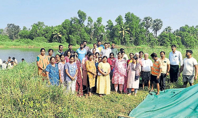 Locals protest against sand mining in Seethanadi at Kota