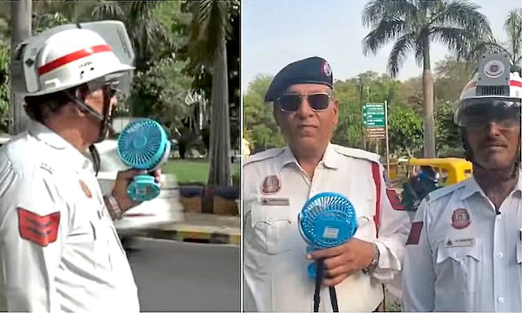 ದೆಹಲಿ: ಬಿಸಿಲ ತಾಪ ರಕ್ಷಣೆಗೆ ಪೊಲೀಸರಿಗೆ ಎಸಿ ಹೆಲ್ಮೆಟ್‌!