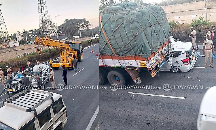 Three killed as car rams into stationary lorry near Tumakuru in Karnataka