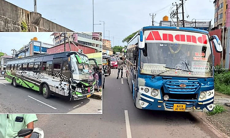Express buses collide on Kaup service road, passengers panic