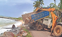 Severe coastal erosion intensifies at Mattu Beach; temporary protection work begins