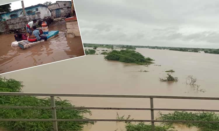 ಭೀಮಾನದಿಯ ಅಬ್ಬರಕ್ಕೆ ಮುಳುಗಿದ ಕಡಬೂರ ಗ್ರಾಮ... ತೆಪ್ಪದ ಮೂಲಕ ಜನರ ಸ್ಥಳಾಂತರ