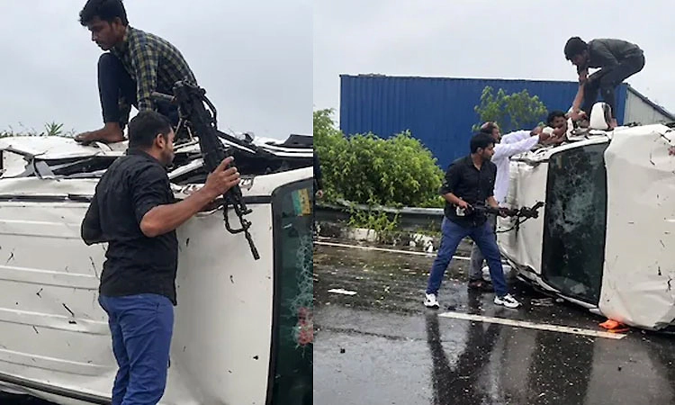 ಕಾರು ಅಪಘಾತ:ರೈಫಲ್ ಬಳಸಿ ಗಾಜು ಒಡೆದು ಐವರ ರಕ್ಷಿಸಿದ ಪೊಲೀಸ್ ದಂಪತಿ!
