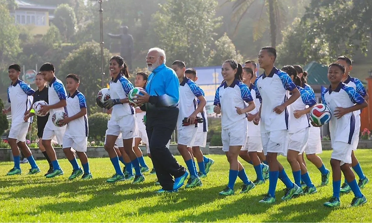 PM plays football with boys, girls in Sikkim