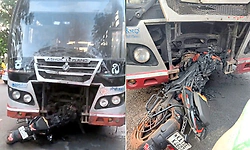 Shivamogga: ಬಸ್ಸು - ಬೈಕ್‌ ನಡುವೆ ಭೀಕರ ಅಪಘಾತ: ಓರ್ವ ಸ್ಥಳದಲ್ಲೇ ಸಾವು, ಮತ್ತೋರ್ವ ಗಂಭೀರ