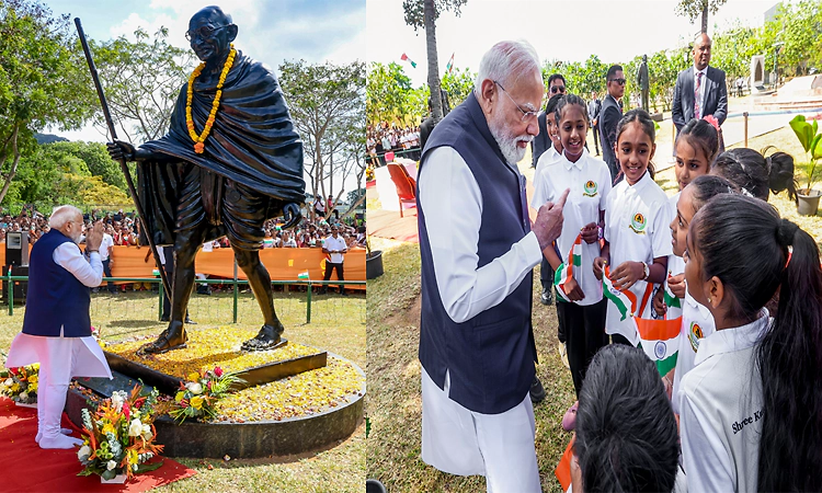 PM Modi pays tribute to Mahatma Gandhi; meets members of Indian diaspora in Seychelles