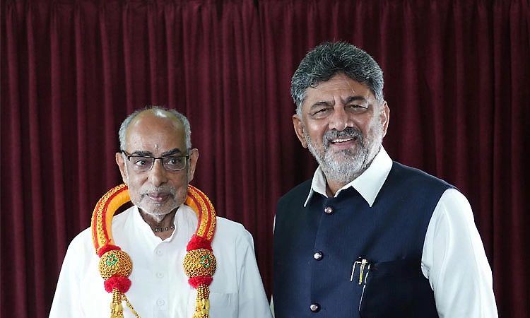 CM D K Shivakumar meets Sanskrit teacher on World Sanskrit Day, post draws attention