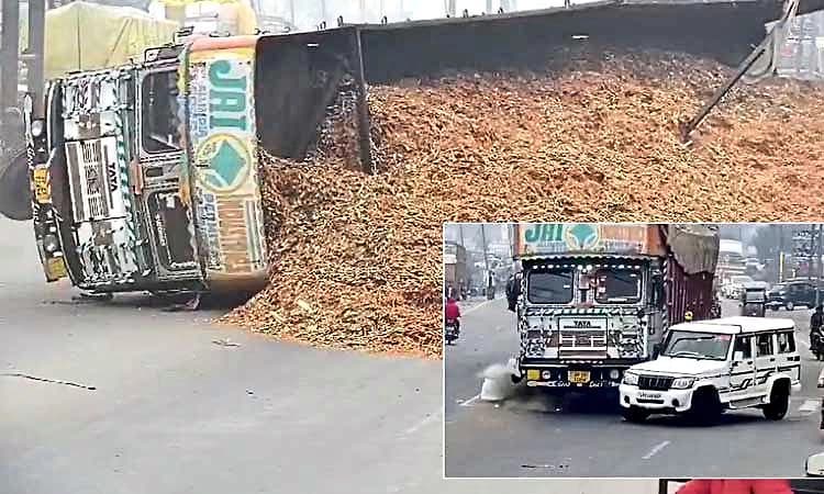 CCTV Footage: ಬೊಲೆರೋ ವಾಹನದ ಮೇಲೆ ಪಲ್ಟಿಯಾದ ಟ್ರಕ್, ವಾಹನ ಅಪ್ಪಚ್ಚಿ, ಚಾಲಕ ಮೃತ್ಯು