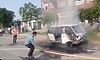 Play school van with 10 children catches fire!