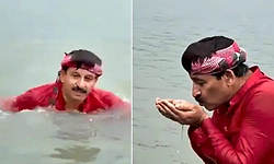 ಯಮುನಾ ನದಿಯಲ್ಲಿ ಮುಳುಗು ಹಾಕಿ, ನೀರು ಕುಡಿದ ಮನೋಜ್‌ ತಿವಾರಿ