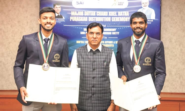 ಸಾತ್ವಿಕ್‌ಸಾಯಿರಾಜ್‌-ಚಿರಾಗ್‌ ಶೆಟ್ಟಿಗೆ ಖೇಲ್‌ ರತ್ನ ಪ್ರದಾನ