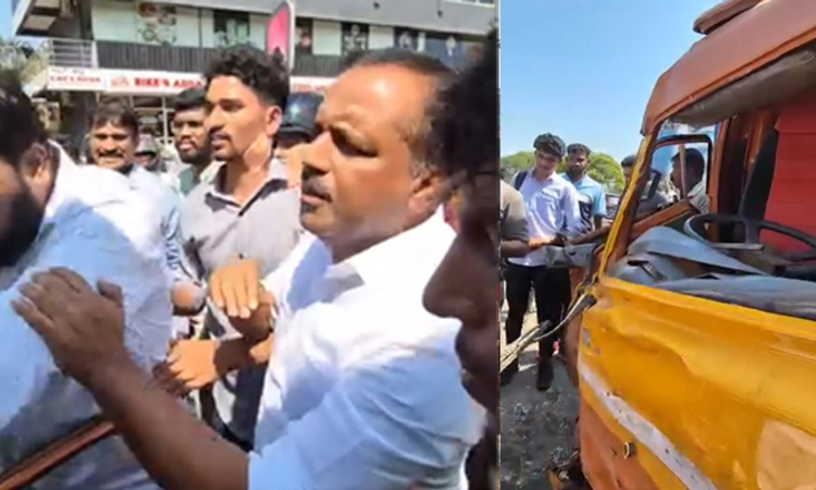 ಲಾರಿಗೆ ಟೆಂಪೋ ಢಿಕ್ಕಿ: ಚಾಲಕನಿಗೆ ಗಾಯ ರಕ್ಷಣಾ ಕಾರ್ಯದಲ್ಲಿ ಪಾಲ್ಗೊಂಡ ಸ್ಪೀಕರ್‌ ಖಾದರ್‌