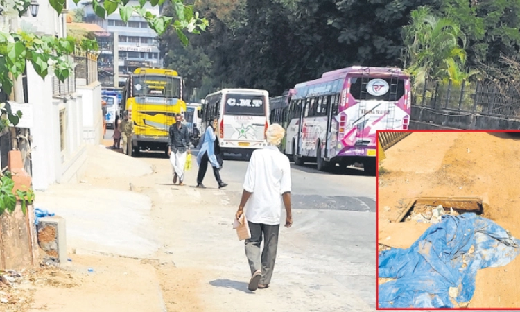 Mangaluru: ಸ್ಟೇಟ್‌ಬ್ಯಾಂಕ್‌; ಫುಟ್‌ಪಾತ್‌ ಅವ್ಯವಸ್ಥೆ