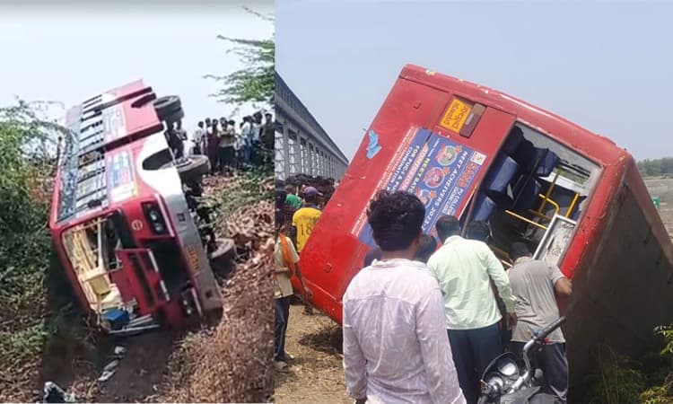 Rabkavi Banhatti: ಆ್ಯಕ್ಸಿಲ್ ಕಟ್ ಆಗಿ ಸೇತುವೆ ಬಳಿ ಉರುಳಿ ಬಿದ್ದ ಸಾರಿಗೆ ಬಸ್‌
