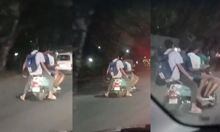 Viral Video: ನಿಯಮ ಉಲ್ಲಂಘಿಸಿ ಸ್ಕೂಟಿಯಲ್ಲಿ ಐವರ ಪ್ರಯಣ: ಸಾರ್ವಜನಿಕರಿಂದ ಆಕ್ರೋಶ