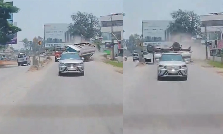 Bengaluru; ಮುಖ್ಯ ರಸ್ತೆಯಲ್ಲಿ ಟ್ಯಾಂಕರ್ ಪಲ್ಟಿ: ಎದೆ ಝಲ್ಲೆನಿಸುವ ವಿಡಿಯೋ ವೈರಲ್ !