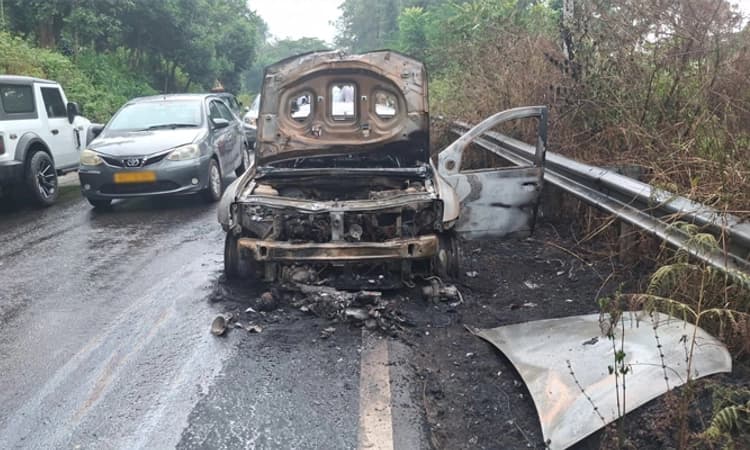 Madikeri: ಕಾರು ಬೆಂಕಿಗಾಹುತಿ; ಪ್ರಯಾಣಿಕರು ಪಾರು