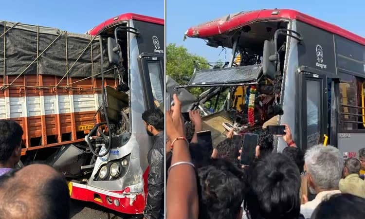 ಕೆಟ್ಟು ನಿಂತಿದ್ದ ಕ್ಯಾಂಟರ್ ಗೆ KSRTC ಬಸ್ ಡಿಕ್ಕಿ… 20ಕ್ಕೂ ಹೆಚ್ಚು ಮಂದಿಗೆ ಗಾಯ