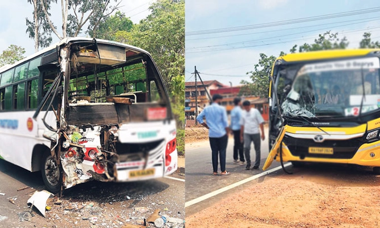 Ullal; ಗುಡ್ಡಕ್ಕೆ ಬೆಂಕಿ: ರಸ್ತೆಯಲ್ಲಿ ಹೊಗೆ ಆವರಿಸಿ ಎರಡು ಬಸ್‌ಗಳು ಮುಖಾಮುಖಿ ಢಿಕ್ಕಿ