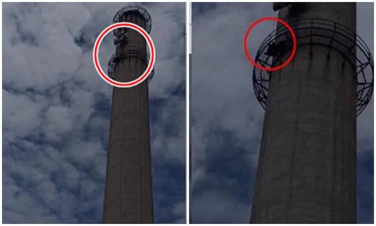 100 ಮೀಟರ್ ಎತ್ತರದ ಚಿಮಿಣಿ ಏರಿ ನೌಕರರ ಪ್ರತಿಭಟನೆ