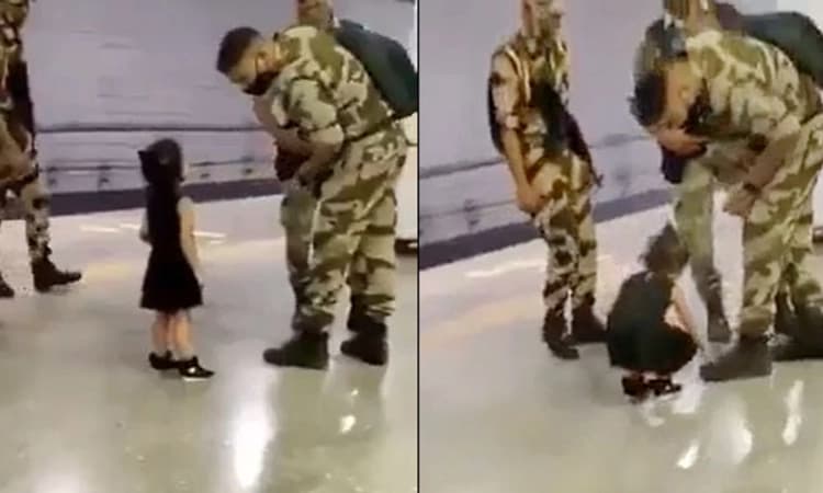 ಯೋಧರ ಕಾಲಿಗೆ ನಮಸ್ಕರಿಸಿದ ಪುಟ್ಟ ಕಂದಮ್ಮ: ವಿಡಿಯೋ ವೈರಲ್