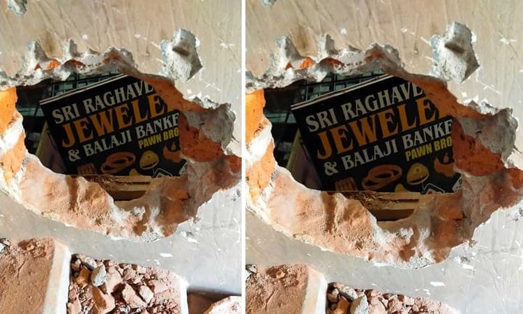 ಗೋಡೆ ಕೊರೆದು 1.2 ಕೆಜಿ ಚಿನ್ನ ಕಳವು :ಆರೋಪಿಗಳ ಕೃತ್ಯ ಮಳಿಗೆಯ ಸಿಸಿ ಕ್ಯಾಮೆರಾದಲ್ಲಿ ಸೆರೆ