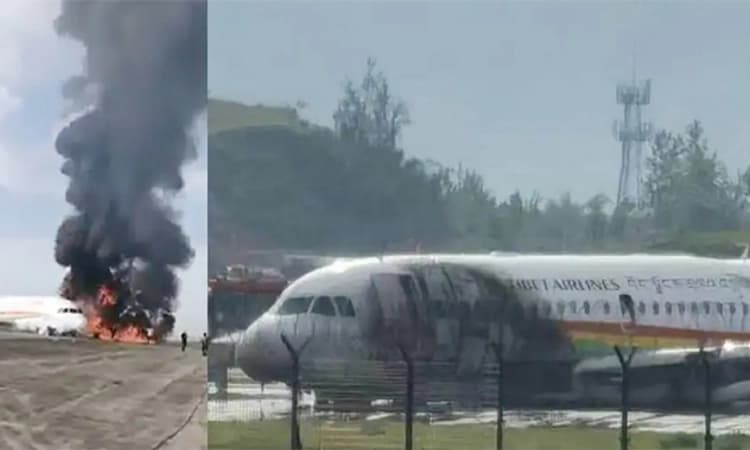 ಚೀನಾ ವಿಮಾನ ನಿಲ್ದಾಣದ ರನ್ ವೇನಲ್ಲಿ ಹೊತ್ತಿ ಉರಿದ ಟಿಬೆಟ್ ಏರ್ ಲೈನ್ಸ್ ವಿಮಾನ