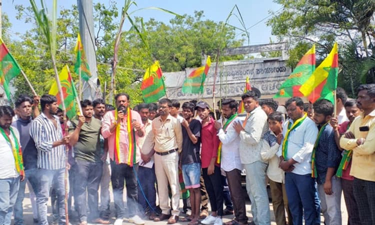 ಕಬ್ಬಿನ ಬಾಕಿ ಪಾವತಿಗೆ ಒತ್ತಾಯಿಸಿ ಪ್ರತಿಭಟನೆ