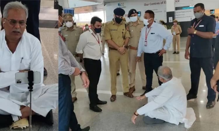 ಲಕ್ನೋ ವಿಮಾನ ನಿಲ್ದಾಣದಲ್ಲಿ ಚತ್ತೀಸ್ ಗಢ್ ಸಿಎಂಗೆ ತಡೆಯೊಡ್ಡಿದ ಪೊಲೀಸರು, ಸ್ಥಳದಲ್ಲೇ ಧರಣಿ!