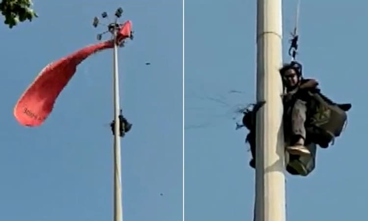 ವೈರಲ್ ವಿಡಿಯೋ: ಹೈಮಾಸ್ಟ್‌ ದೀಪದಲ್ಲಿ ಸಿಲುಕಿದ ಗ್ಲೈಡರ್‌ಗಳು