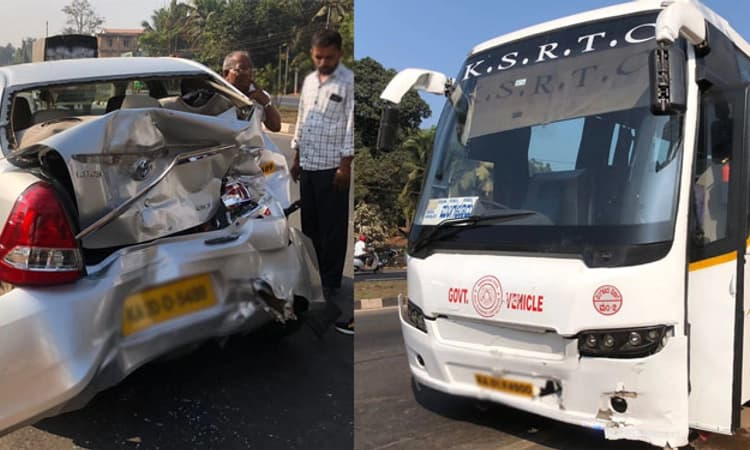 ಕಾಪು: ಕೆಎಸ್‌ಆರ್‌ಟಿಸಿ ಬಸ್‌ ಢಿಕ್ಕಿ ಹೊಡೆದು ಕಾರು ನಜ್ಜುಗುಜ್ಜು