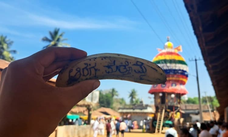 ‘ಆರಗ ಮತ್ತೊಮ್ಮೆ’ ಬಾಳೆ ಹಣ್ಣಲ್ಲಿ ಬರೆದು ರಥಕ್ಕೆ ಎಸೆದ ಅಭಿಮಾನಿ