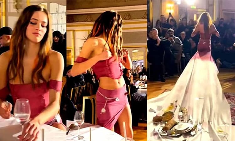 ಟೇಬಲ್‌ ಕ್ಲಾತ್‌ ಸಮೇತ ರ್‍ಯಾಂಪ್‌ ವಾಕ್‌!-ವೀಡಿಯೋ ವೈರಲ್‌