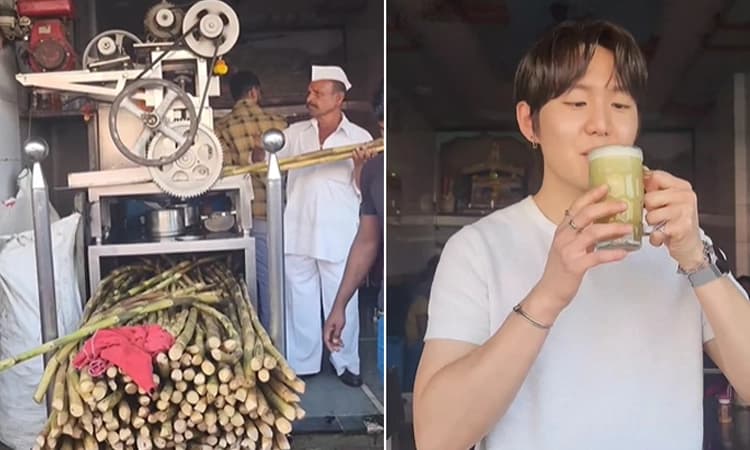 ಭಾರತಕ್ಕೆ ಬರುತ್ತಿದ್ದಂತೆ ಕಬ್ಬಿನ ರಸ ಹೀರಿದ ಕೊರಿಯಾ ಪ್ರವಾಸಿ