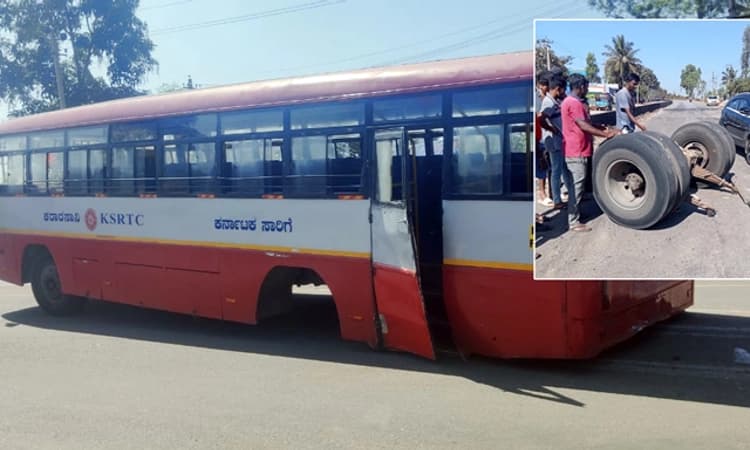 ಬಸ್ ಚಾಲಕನ ವೇಗಕ್ಕೆ ಕಳಚಿ ಹೋದ ಚಕ್ರ: ಅಪಾಯದಿಂದ ಪಾರಾದ ಪ್ರಯಾಣಿಕರು